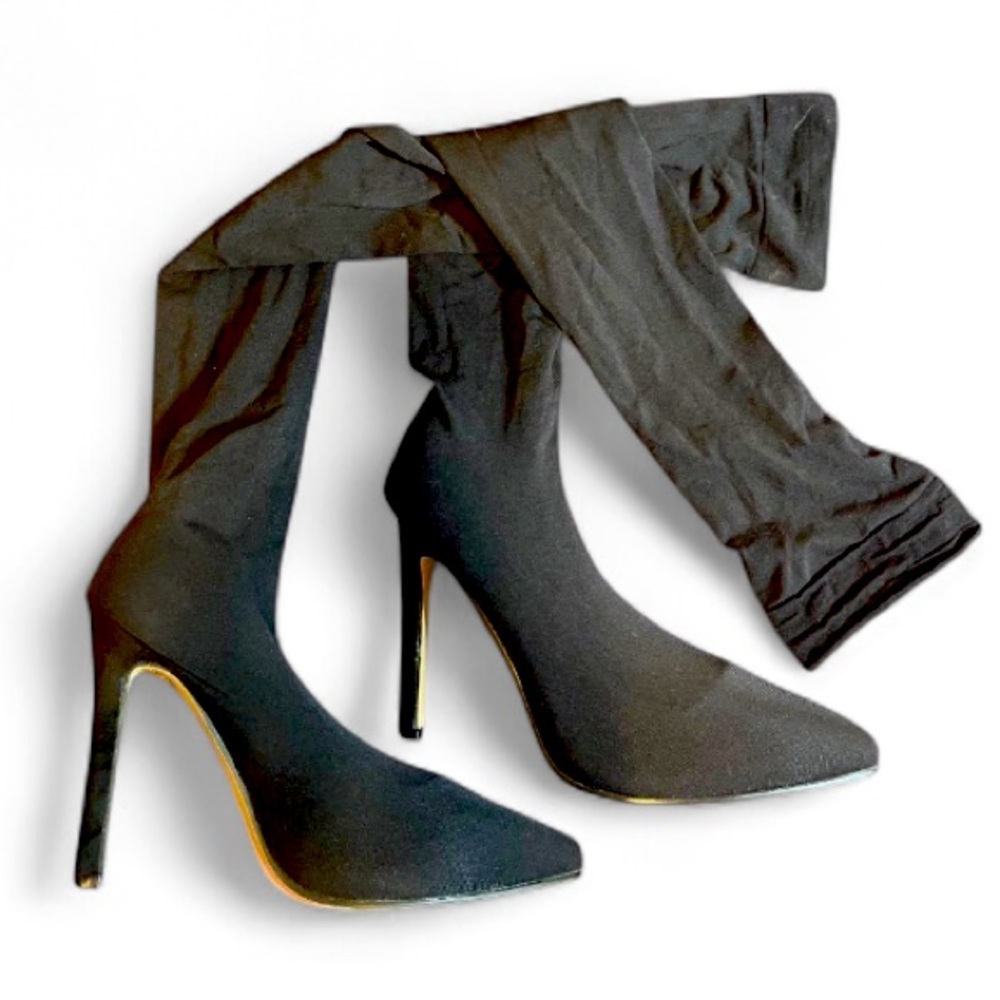 NWT Sexy Black Stiletto Thigh-High Boots